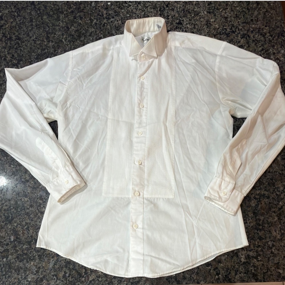 Fashion Gear Mens White Wing Tip Collar Pleated Bib Front Tuxedo Shirt Medium
